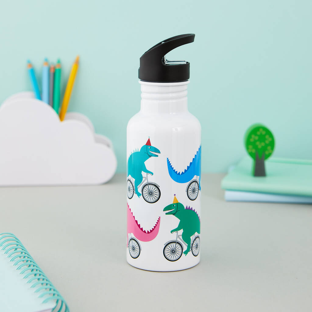 Cycling Dinosaur Personalised Water Bottle, 1 of 4