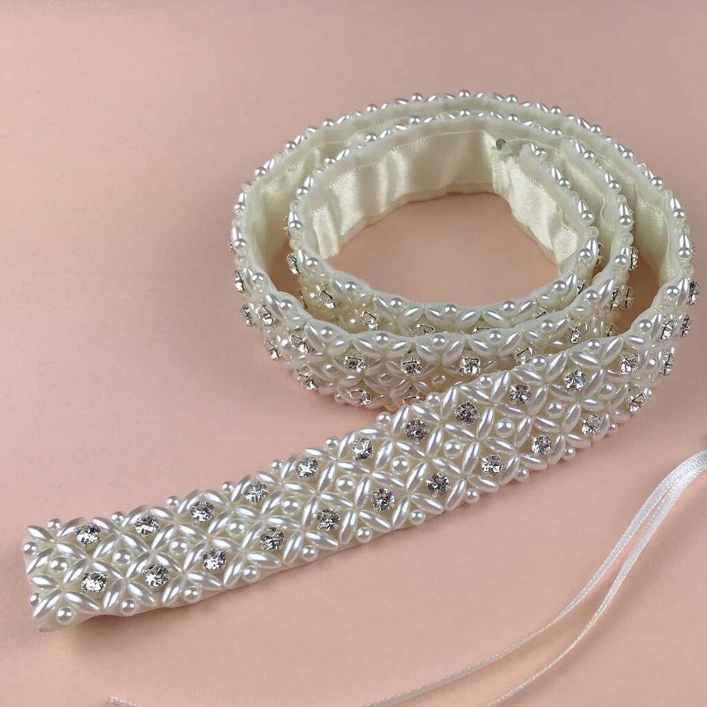 Bella Pearl And Diamante Bridal Belt Or Sash By Bridal Beading
