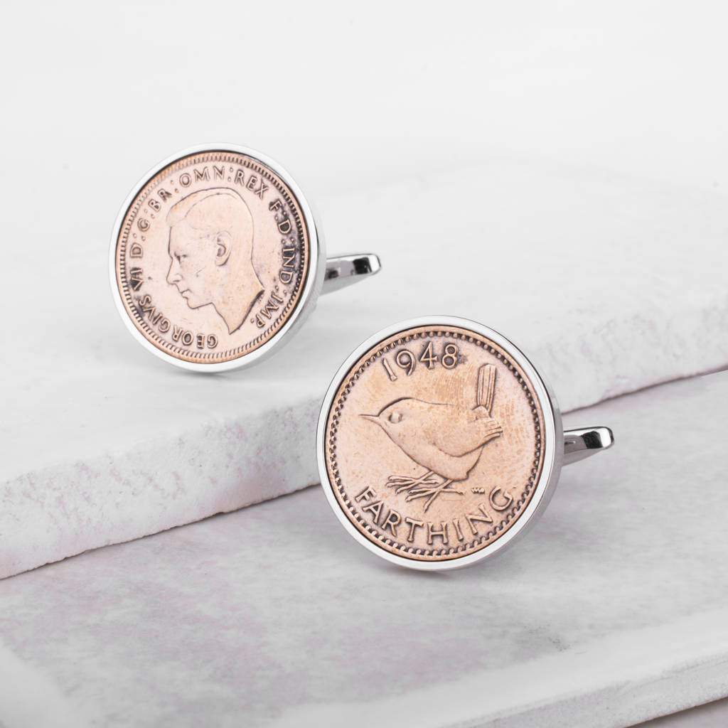Image of Farthing Year Coin Cufflinks 1920 To 1956