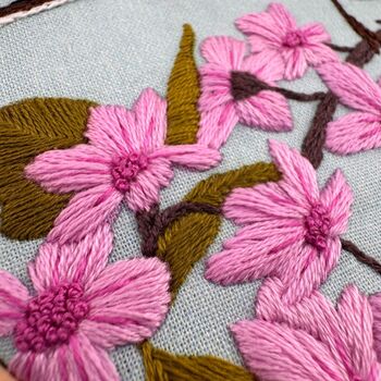Cherry Blossom And Long Tailed Tit Embroidery Kit, 5 of 9