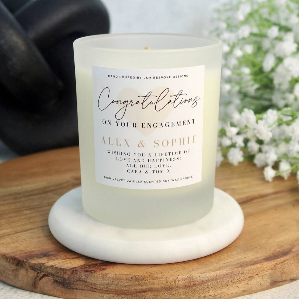 Engagement Candle Personalised Gift Set For Couples By L&M Bespoke Designs