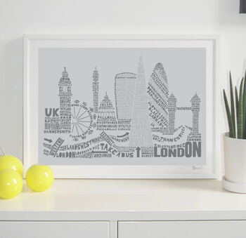 London Two Skyline Typography Print Personalised, 4 of 8
