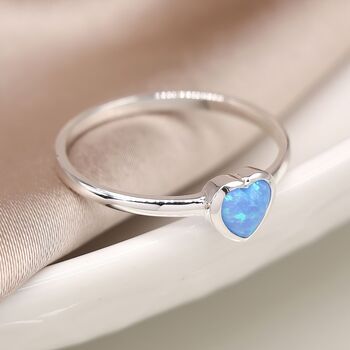 Sterling Silver Blue Opal Heart Ring, 2 of 5