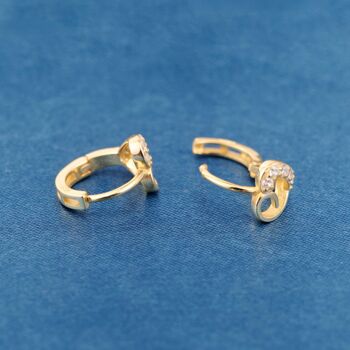 Gold Open Heart Huggie Hoops, Heart Cz Hoops, Minimalistic Hoops, 5 of 7