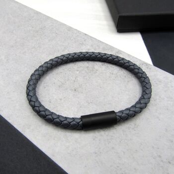 Personalised Men's Black Clasp Woven Leather Bracelet, 4 of 8