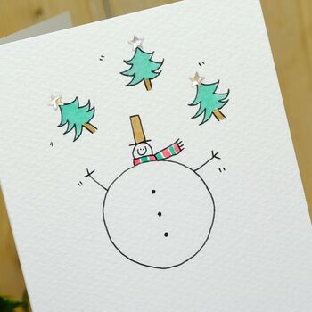 Personalised 'Juggling Snowman' Handmade Card, 7 of 10