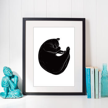 Cat Nap Black And White Linocut Art Print, 2 of 7