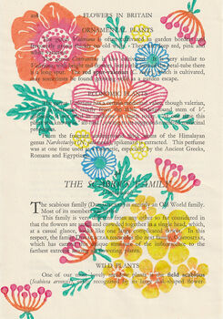 Floribunda Wood Block Print Vintage Book Page, 7 of 9