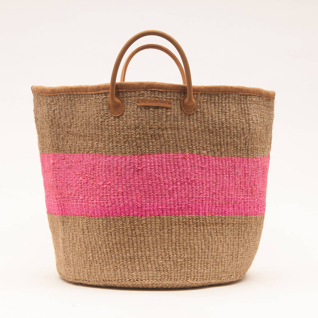 Natural And Pink Stripe Woven Laundry Basket By The Basket ...