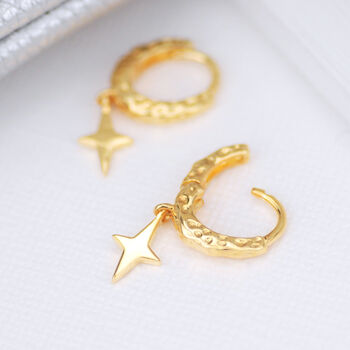 Gold Textured Hoop And Star Earrings, 2 of 6