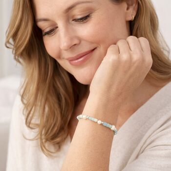 40th Birthday Sterling Silver Four Pearl And Amazonite Bead Bracelet, 4 of 5