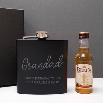 Personalised Hip Flask And Miniature Bells Whisky Gift, 2 of 4