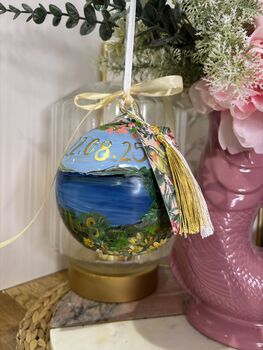 Hand Painted Wedding Venue Bauble – Custom Illustration With Couple’s Names And Date, 8 of 12