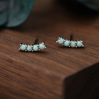 Tiny Green Opal Curved Bar Stud Earrings, 4 of 11