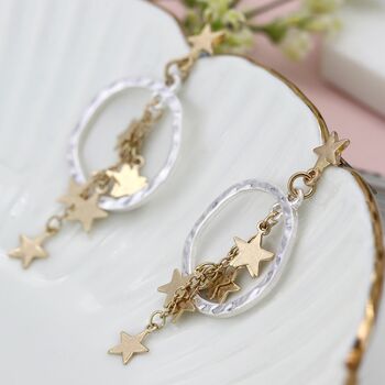 Hammered Hoop With Stars On Chains Earrings, 2 of 2