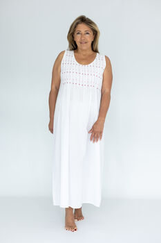 Women's White Cotton Nightdress Sleeveless Pink Lizzie, 3 of 4