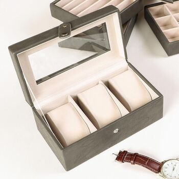 Personalised Grey Faux Leather Watch Box, 3 of 8