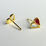 Sterling Silver Gold And Red Heart Stud Earrings, thumbnail 3 of 6