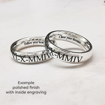 Roman Numerals Personalised Solid Silver 6mm Ring, 8 of 12