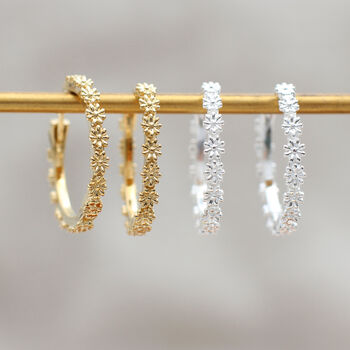 Sterling Silver Or Gold Plated Daisy Hoop Earrings, 2 of 6
