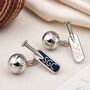 Personalised Cricket Bat And Ball Cufflinks With Chain, thumbnail 1 of 9