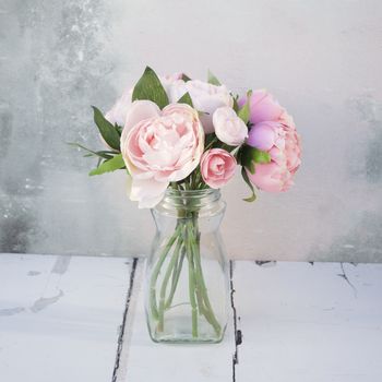 Faux Pink Peony Bouquet In Vase, 3 of 5