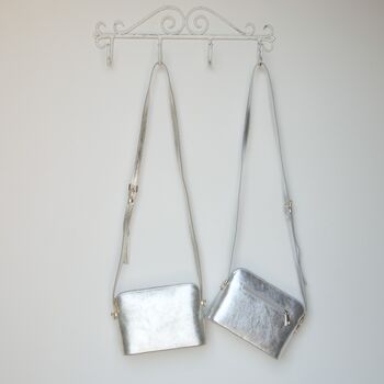 Personalised Italian Silver Or Gold Leather Crossbody Handbag | Classic Structured Shoulder Bag, 2 of 12