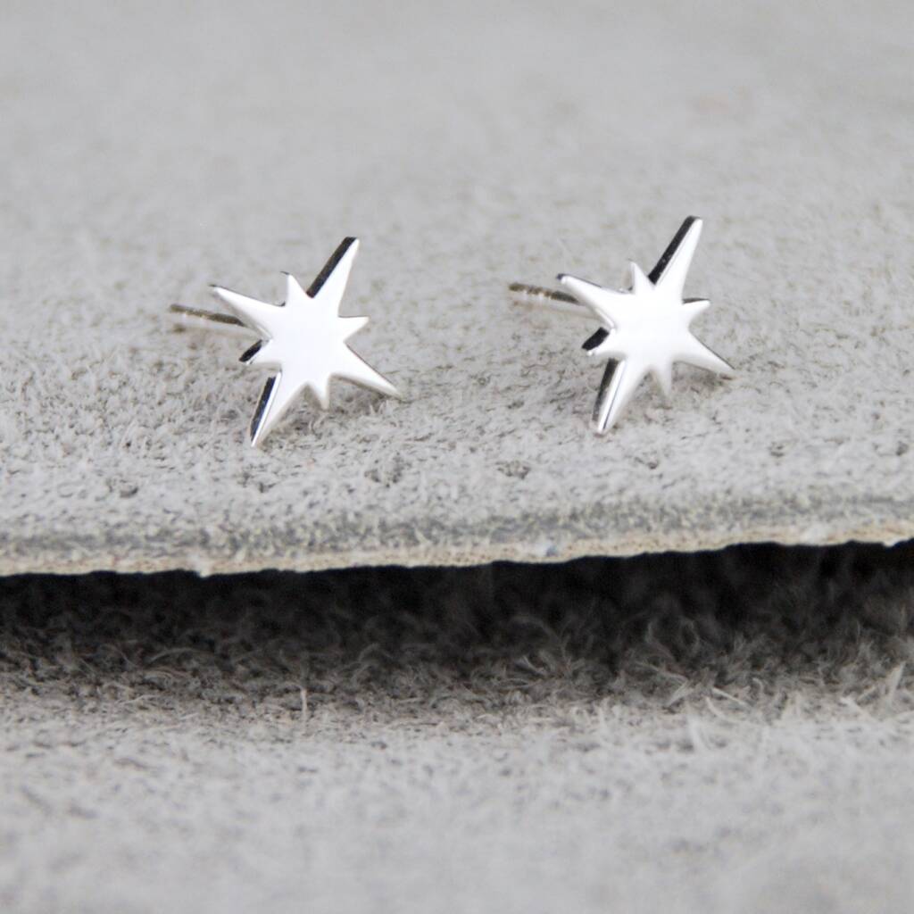 Sterling Silver Shining Star Stud Earrings By Penelopetom