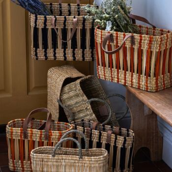 Decorative Reed Storage Basket, Indigo Stripe, 3 of 8
