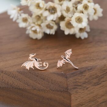 Extra Tiny Mismatched Dragon Stud Earrings In Sterling Silver, 7 of 12
