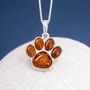 Sterling Silver Amber Paw Print Pendant – 20mm, thumbnail 1 of 9