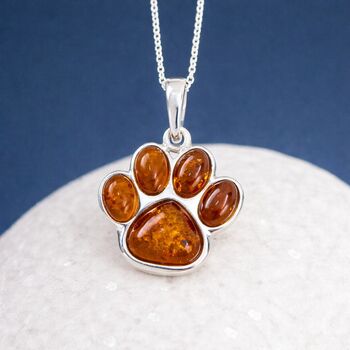 Personalised Sterling Silver Baltic Amber Paw Print Pendant Necklace, 4 of 9