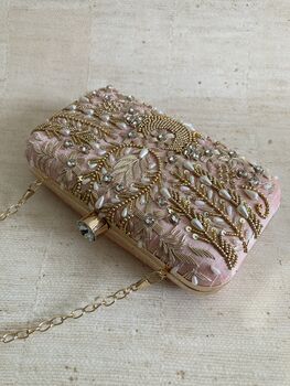 Pink Handcrafted Embroidered Rectangular Clutch Purse, 3 of 10