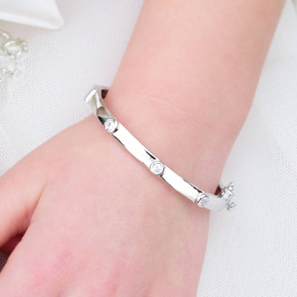 Trio Of Cubic Zirconia Silver Baby Or Child Bangle By Katherine Swaine