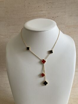 Double Sided Clover Long Necklace Red Black, 2 of 10