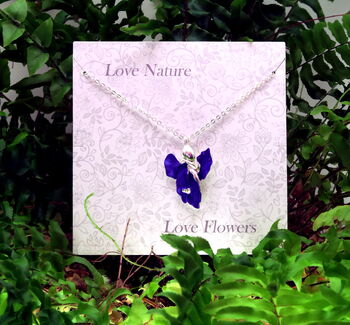 Blue Iris February Birth Flower Necklace, Silver Tone, 2 of 3