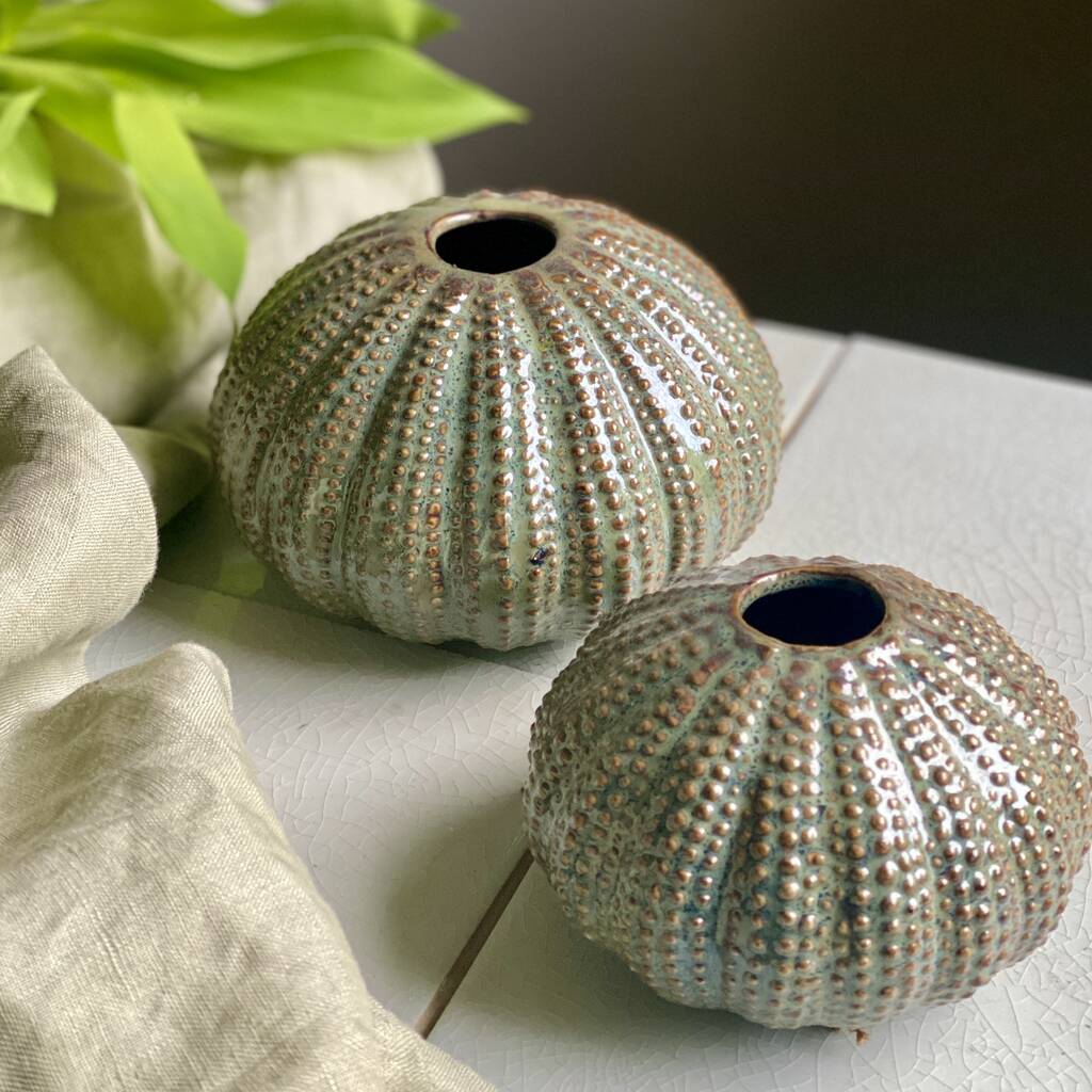 Glazed Ceramic Sea Urchin Bud Vase Set, 1 of 10