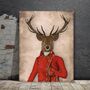Deer In Red Jacket, Full, Art Print, Framed Or Unframed, thumbnail 1 of 8