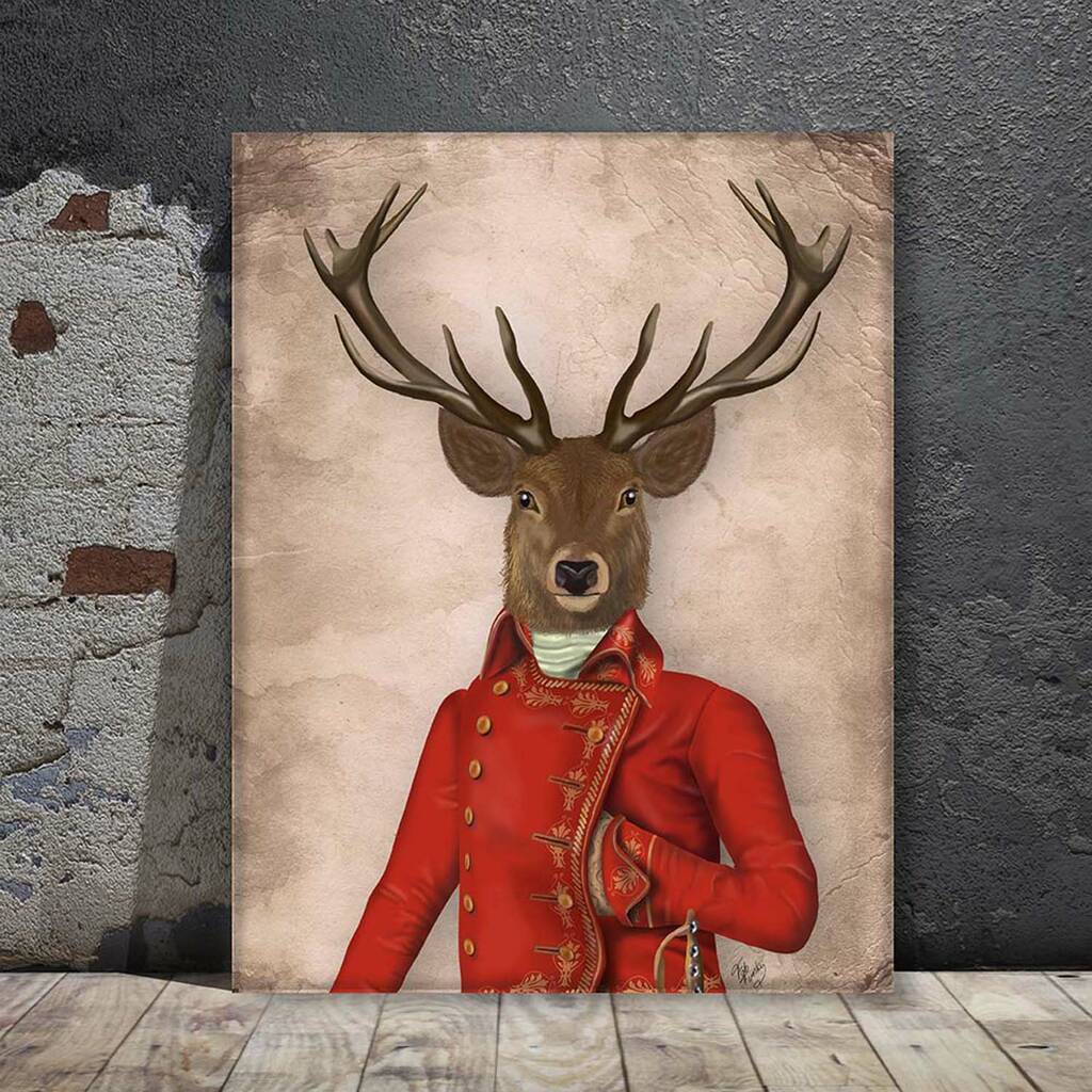 Deer In Red Jacket, Full, Art Print, Framed Or Unframed By FabFunky ...