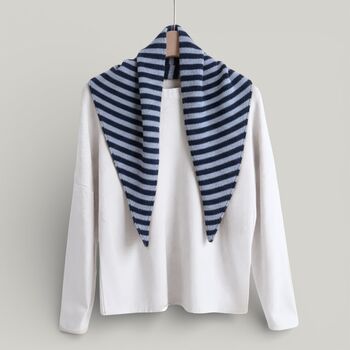 Personalised Navy And Soft Grey Stripe Triangle Scarf, 3 of 4