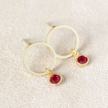 Minimalist Gold Plated Circle Birthstone Earrings, 2 of 7