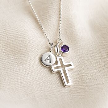 Girl's Personalised Sterling Silver Cross Christening Necklace, 5 of 11