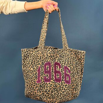 Personalised Varsity Year Leopard Print Tote Bag, 2 of 2
