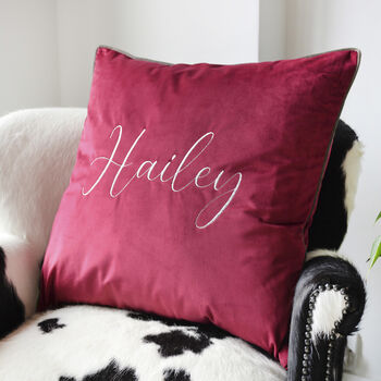 Personalised Silver Embroidered Velvet Cushion, 3 of 6