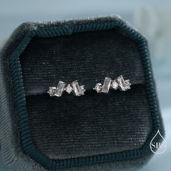 Baguette Cz Cluster Huggie Hoop In Sterling Silver, 3 of 12