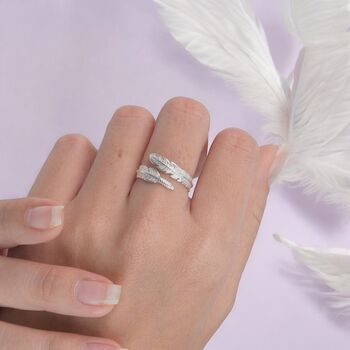 Sterling Silver Adjustable Feather Ring, 2 of 3