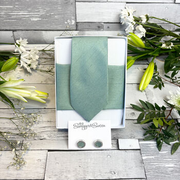 Seagrass Shantung Wedding Tie Set, 10 of 10