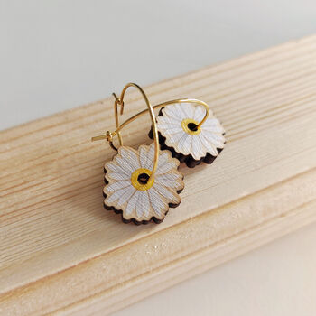 Daisy Charm Gold Plated Hoop Earrings, 2 of 7
