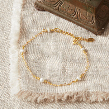 Gold Plated Silver And Pearl Friendship Chain Bracelet, 8 of 9