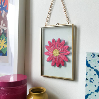 Flower Power Pink Daisy Embroidery Framed Artwork, 4 of 6